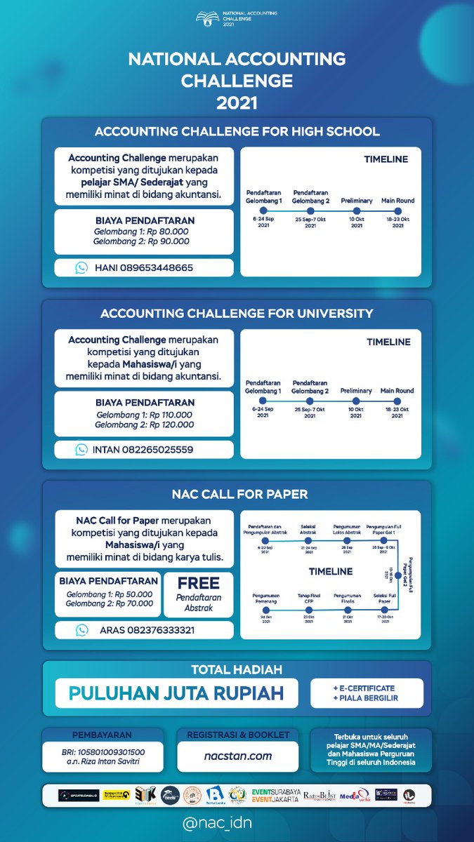 PKN STAN dengan bangga mempersembahkan 
National Accounting Challenge 2021

Tahun ini kami kembali hadir dengan berbagai perlombaan menarik yang memperebutkan hadiah puluhan juta rupiah!
Siapkan tim terbaikmu dan raihlah juara

Info : <a href="/NAC_idn/">NAC 2021 PKN STAN</a>