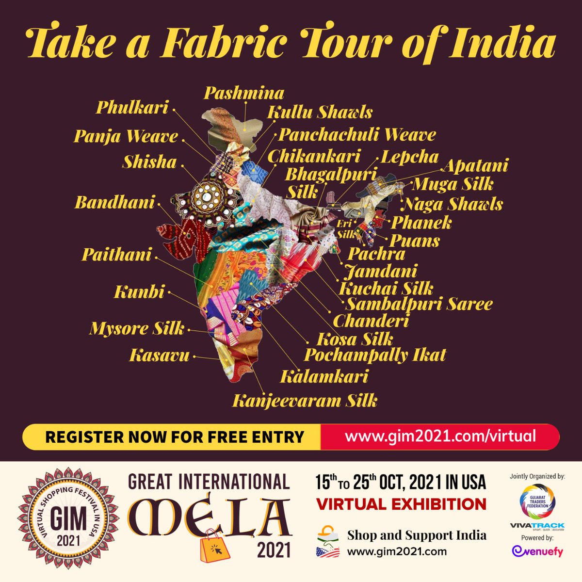 greatintmela's tweet photo. From Kashmir to Kanyakumari, every region in India has its handloom techniques that are used to weave many unique fabrics. 

Explore &amp; shop some of most unique &amp;  rich heirloom fabrics around the different states of India.

Register now for FREE: https://t.co/CpGmZDOheH

#GIM2021 https://t.co/5GD66oSrLX