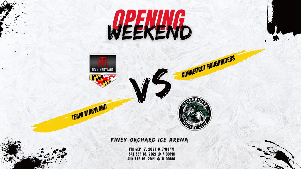 OUR 2021 OPENING WEEKEND HAS ARRIVED! 🙌

Check us out at Piney Orchard this weekend as we shred up the ice against the <a href="/ct_roughriders/">CT RoughRiders</a> 🏒👏 #EHL #TeamMaryland #HockeyTwitter