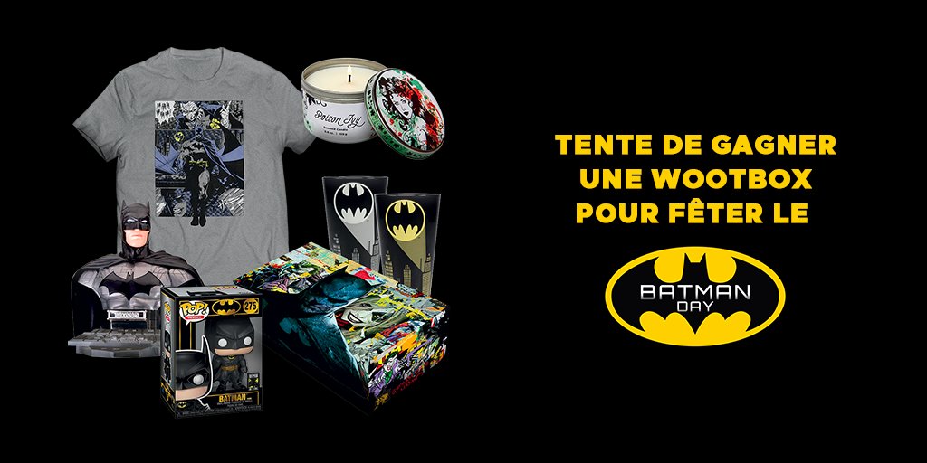 dcfranceoff's tweet image. 🦇 JEU CONCOURS BATMAN DAY 🦇

Tente de gagner cette @wootbox_fr pour fêter ce jour Batman !

1⃣ RT + Follow @DCComics_FR
2⃣ Commente “Je suis Batman” (oui, on est tous Batman aujourd’hui !) avec ton meilleur GIF du Chevalier Noir.

⏱️ TAS de 3 gagnants le 23 septembre.