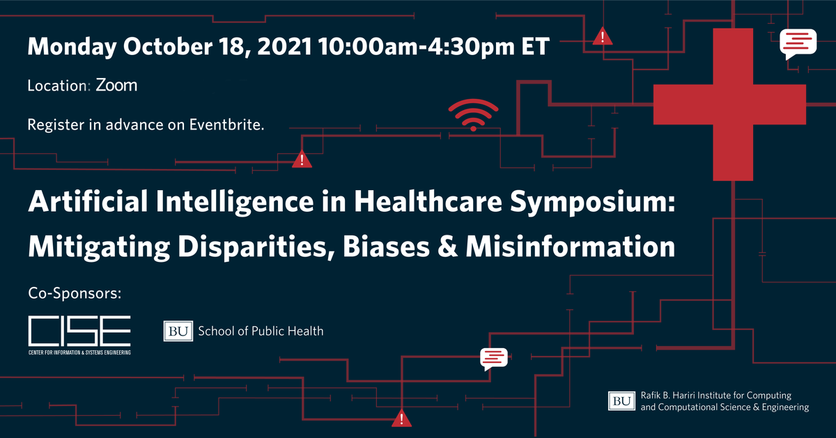 Hariri Institute for Computing, Boston University (@bu_computing) on Twitter photo Register NOW for the #AIandHealthcareBU symposium co-sponsored by <a href="/CISE_BU/">BU Center for Information & Systems Engineering</a> & <a href="/BUSPH/">Boston University School of Public Health</a> to learn the many useful applications of #AI in #healthcare as well as its role in spreading health-related #misinformation & emphasizing biases in the healthcare system: spr.ly/6017y4GyU Register NOW for the #AIandHealthcareBU symposium co-sponsored by <a href="/CISE_BU/">BU Center for Information & Systems Engineering</a> & <a href="/BUSPH/">Boston University School of Public Health</a> to learn the many useful applications of #AI in #healthcare as well as its role in spreading health-related #misinformation & emphasizing biases in the healthcare system: spr.ly/6017y4GyU