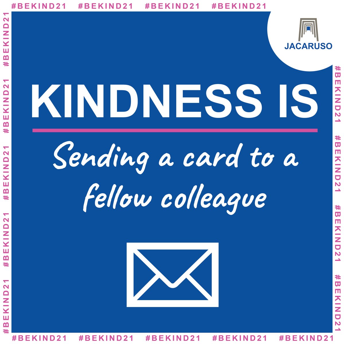 JacarusoInc's tweet photo. Be kind today by sending a card to a friend or colleague.
Other ways to be kind? Hold the door open for someone.
#jacaruso #bekind21 #jeactsofkindness https://t.co/i1ZBILAfrz