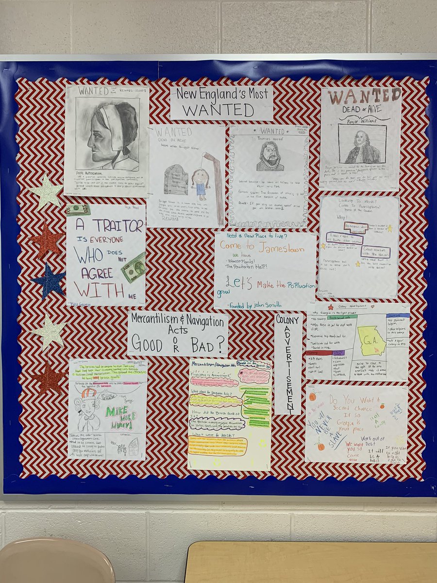 MrsBrewer1's tweet photo. Check out this fabulous work by the #hixsonhistorians 😺❤️🇺🇸#NewEnglandsMostWanted, #ColonyAdvertisements &amp; #mercantilism - Good or Bad? #USHistory #colonialism #HCS_SocStudies https://t.co/xDd8S2LJJ2