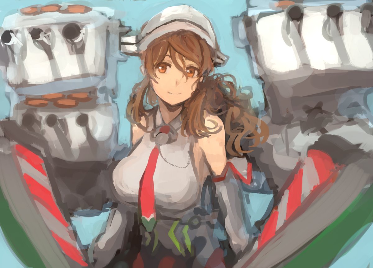 littorio (kancolle) 1girl solo brown hair brown eyes necktie breasts long hair  illustration images