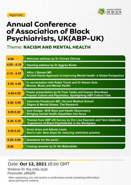 Association of Black Psychiatrists, UK (ABP-UK) (@blackpsych_uk) on Twitter photo It’s happening! #FirstAnnualConference Fantastic line up of speakers. Register and save the date <a href="/rcpsych/">Royal College of Psychiatrists</a> <a href="/hiphopsych/">Dr Sule & Dr Inkster</a> <a href="/DrLadeSmith/">Lade Smith CBE</a> <a href="/raj_psyc/">🌈 Rajesh Mohan</a> <a href="/rcpsychGAP/">rcpsych GAP</a> <a href="/rcpsychINTL/">RCPsych International</a> <a href="/APAPsychiatric/">American Psychiatric Association</a> <a href="/DrAdrianJames/">Adrian James</a> @RonkePedersonMD <a href="/DrAlthaStewart/">Altha Stewart, M.D.</a> <a href="/raptjr/">Raphael Travis Jr.</a> <a href="/InstituteMH/">The Institute of Mental Health</a>
us06web.zoom.us/webinar/regist… It’s happening! #FirstAnnualConference Fantastic line up of speakers. Register and save the date <a href="/rcpsych/">Royal College of Psychiatrists</a> <a href="/hiphopsych/">Dr Sule & Dr Inkster</a> <a href="/DrLadeSmith/">Lade Smith CBE</a> <a href="/raj_psyc/">🌈 Rajesh Mohan</a> <a href="/rcpsychGAP/">rcpsych GAP</a> <a href="/rcpsychINTL/">RCPsych International</a> <a href="/APAPsychiatric/">American Psychiatric Association</a> <a href="/DrAdrianJames/">Adrian James</a> @RonkePedersonMD <a href="/DrAlthaStewart/">Altha Stewart, M.D.</a> <a href="/raptjr/">Raphael Travis Jr.</a> <a href="/InstituteMH/">The Institute of Mental Health</a>
us06web.zoom.us/webinar/regist…