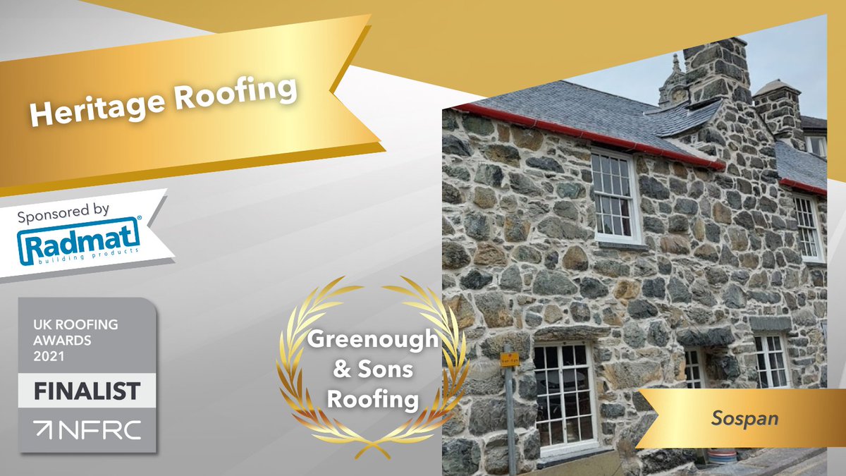 Good luck to <a href="/GreenoughRoof/">Greenough Roofing</a> with their Sospan project, finalist in the Heritage category of the #RoofingAwards2021
#RA2021 
#Radmatofficial 
#SIGRoofingKnowledge