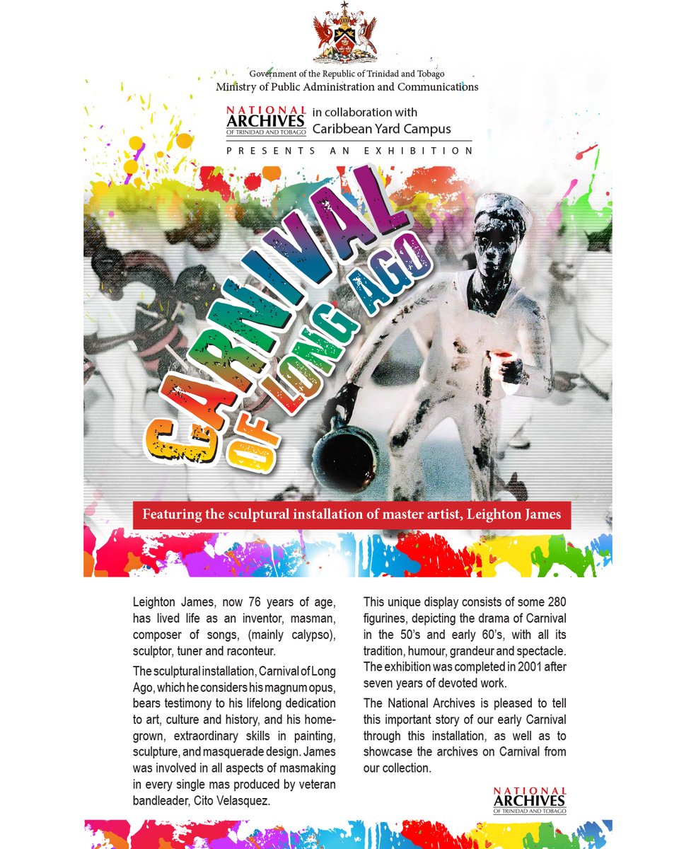 NALISTT's tweet image. Check out the National Archives of Trinidad and Tobago exhibition “Carnival of long ago: Featuring the sculptural installation of Master Artist, Leighton&quot;

Full Exhibition: natt.gov.tt/.../Carnival_E…

#2021SLNCVirtualEmancipationExhibition