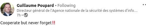 H_Miser's tweet photo. Rappel salé de Guillaume Poupard en rapport avec l'actualité https://t.co/HG4ZfVEq9n