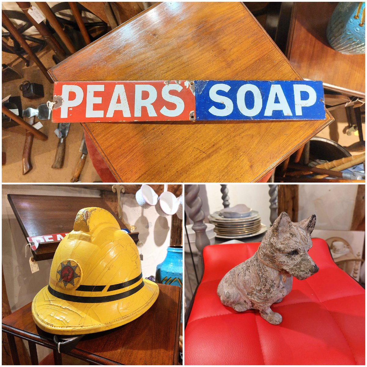 #mongoliantabletopgong #mongoliangong #dinnergongg  #enamelsigns #pearssoap #firemanshelmet #scottiedog #eversleybarnantiques #judismithantiques