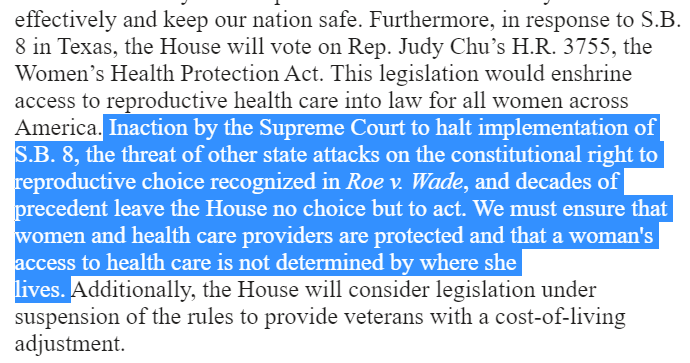 AliceOllstein's tweet photo. NEW: The House is set to vote next week on the Women's Health Protection Act, a bill that would prevent states from enacting sweeping abortion bans no matter what SCOTUS does this fall. It likely lacks the votes to pass the Senate. https://t.co/sqlPtP1lEP