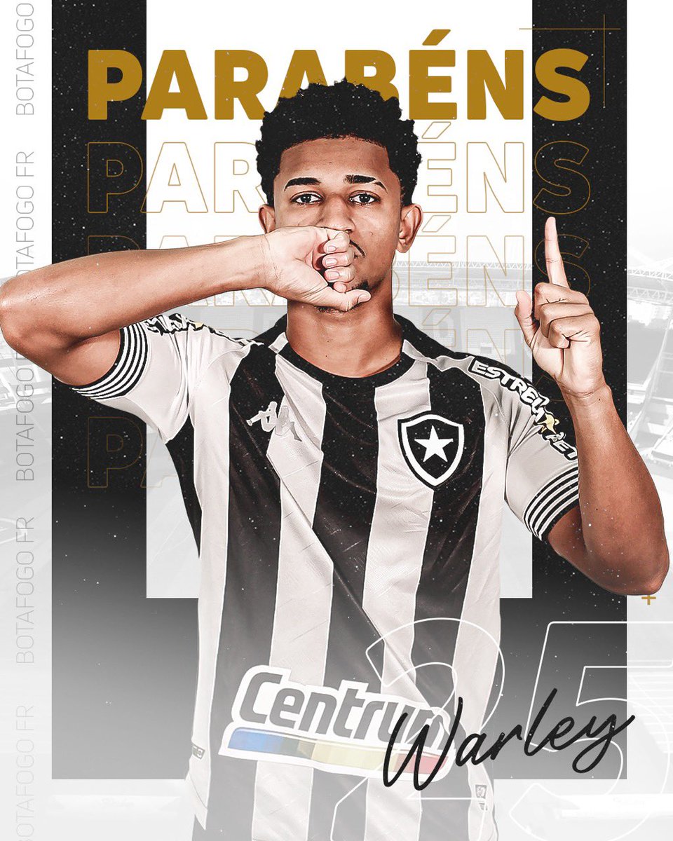 Botafogo's tweet photo. Feliz aniversário, Warley! Atleta do Fogão completa 22 anos hoje! Muita saúde, gols e passinhos pra comemorar!🔥🥳 https://t.co/no9uQmpOTS