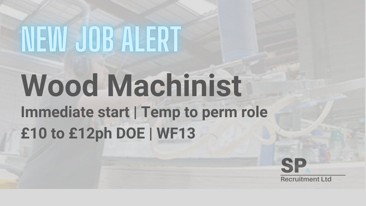 SP_Recruit's tweet photo. #NewJobAlert
#WoodMachinist in #WF13
Temp to perm after 13 weeks.
Click the link for the full job description:
https://t.co/plghlrUCcE
If you think you fit the role or know someone who might be interested, get in touch -
πβinfo@sprecruit.co.uk
#sprjobs #sprecruit https://t.co/YeYHUcoSyR