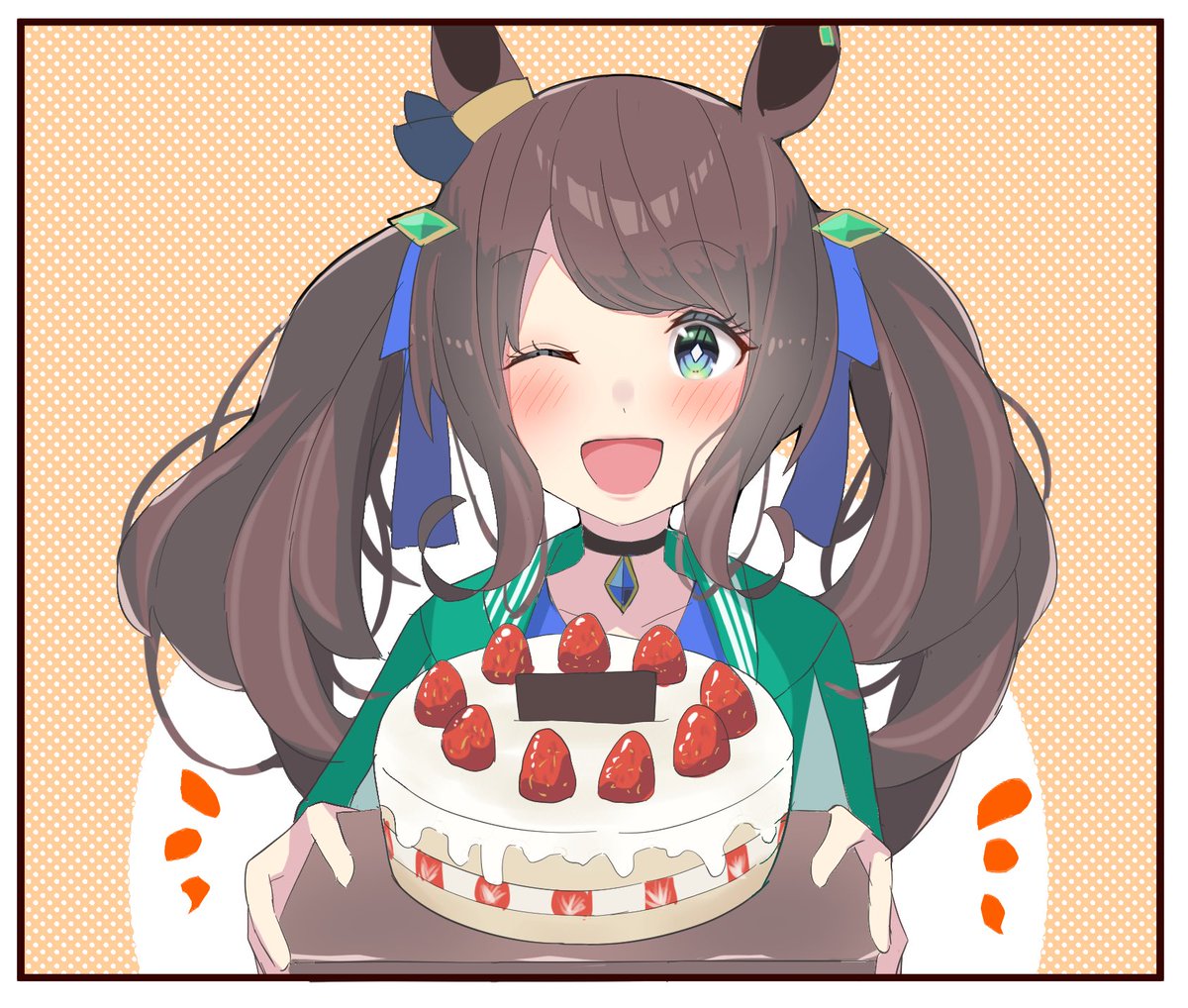 1girl food horse ears one eye closed cake animal ears solo  illustration images