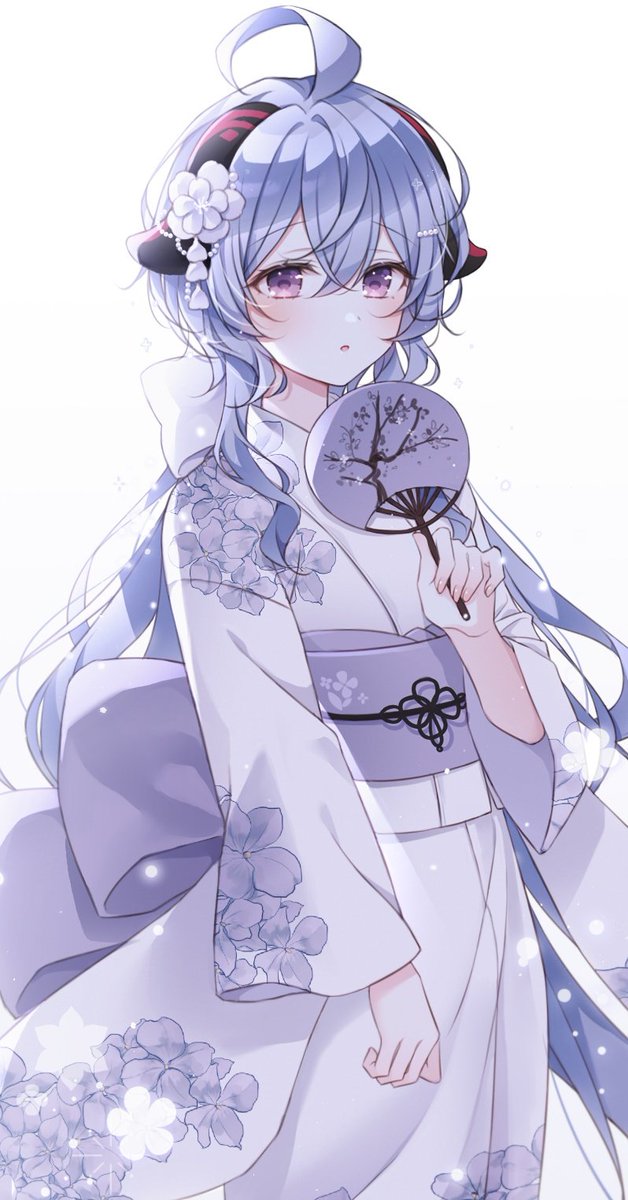 ganyu (genshin impact) 1girl solo horns kimono japanese clothes long hair blue hair  illustration images