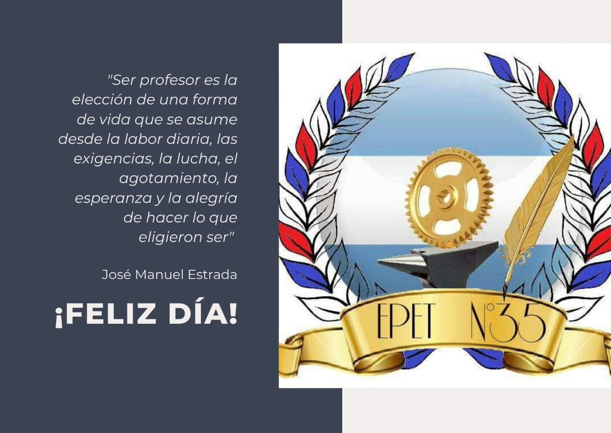 epet35's tweet photo. Desde la comunidad educativa de la E.P.E.T. 35 saludamos a todos los profesores en su día.
@CGEMisiones https://t.co/TliMcdsvzw