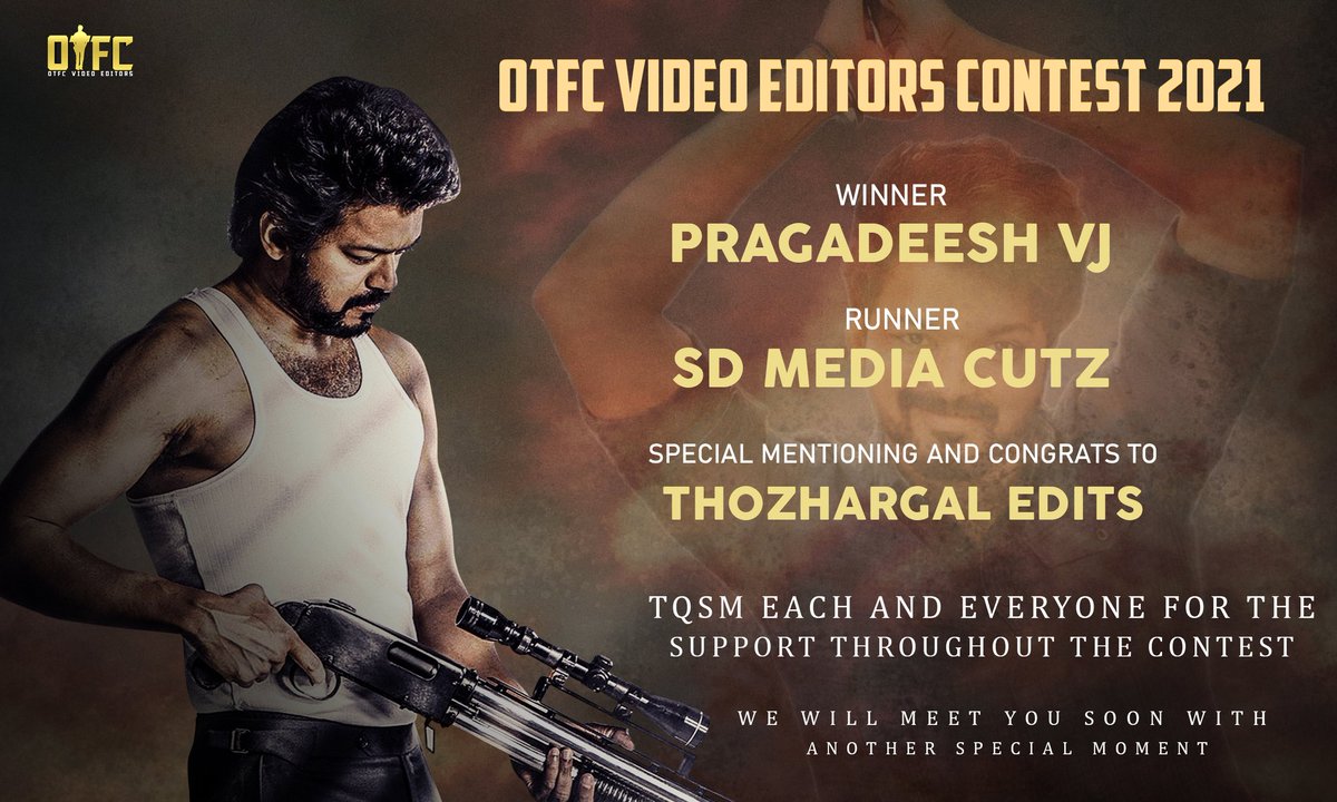 otfceditors's tweet photo. We are overwhelmed to announce this happiness with u all❤️

Congrats to each and every Hard-working persons throughout this Contest🙌🏻

Let's Celebrate this huge🕺🏻
@actorvijay @Jagadishbliss
@GuRuThalaiva @Bairava_sathz

#SpreadVijayism
#OTFCEditors #Beast https://t.co/mRvutQs3r1