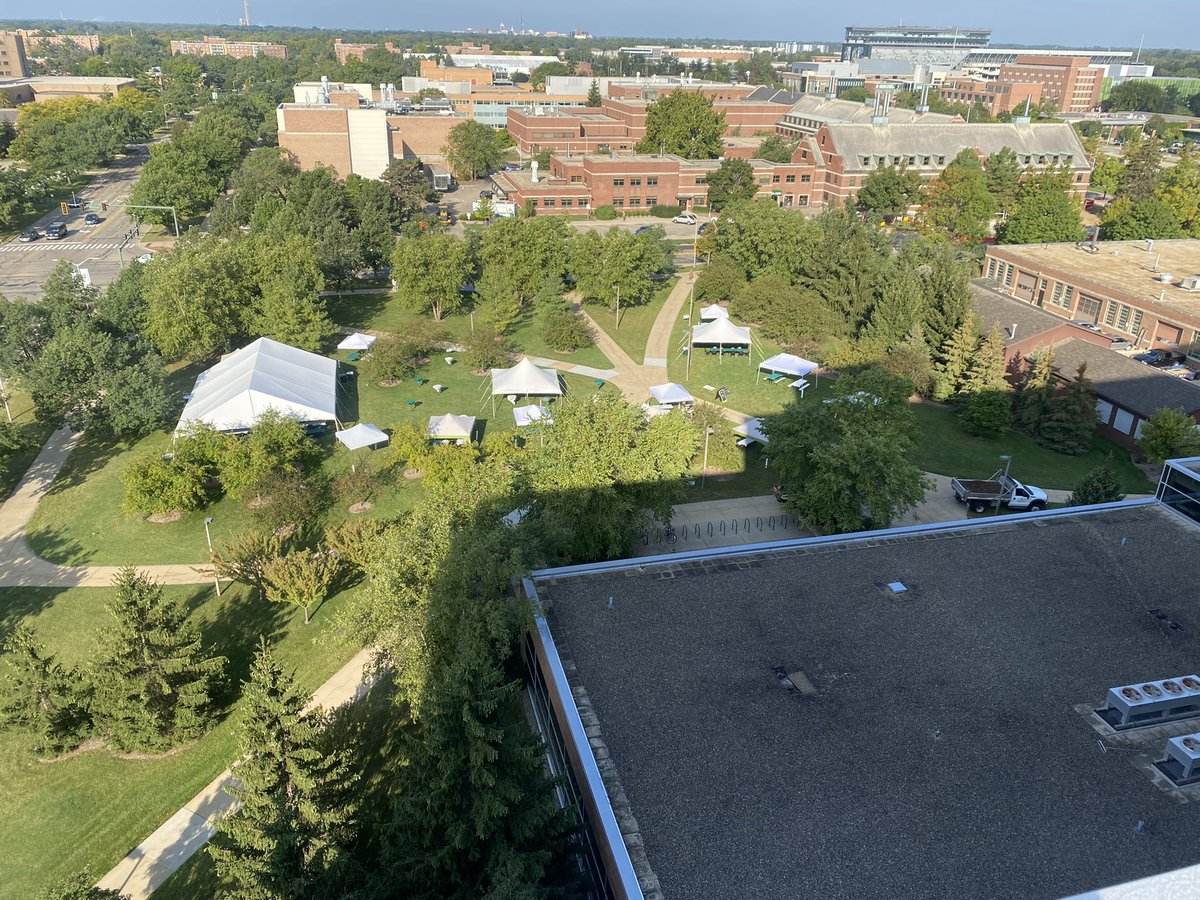 WatersLabMSU's tweet photo. It’s a beautiful day @michiganstateu for the #MMPC2021 meeting!! A hard working crew of @MSU_MMG students volunteered this morning to set up our outdoor space. Looking forward to seeing many of you soon! https://t.co/qAUJabYBCx