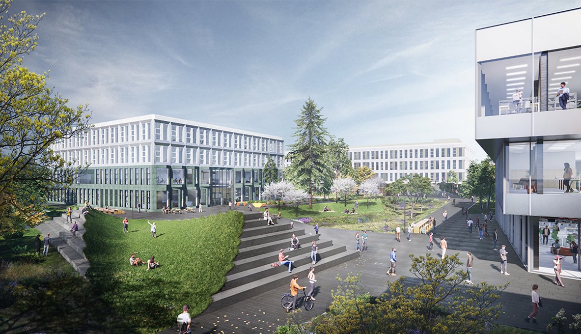 De transformatie van de nieuwe Fontys Campus Rachelsmolen in Eindhoven, naar ontwerp van OKRA, Barcode Architects en Hollandse Nieuwe, gaat dit najaar van start. bit.ly/2Xsj0za