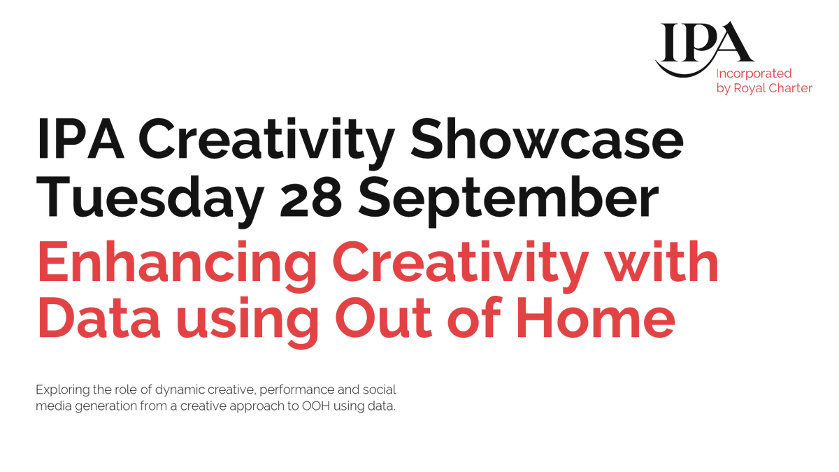 kineticwwUK's tweet photo. Our very own CEO, @alimaccallum discusses the evolutions of the OOH landscape and how data can enhance creative at @The_IPA second event of the month on 28th September. You won’t want to miss this! #HomeOfCreativity #IPAevent #OOH
https://t.co/Mqp3ElCs0g https://t.co/IUL7OawDG1