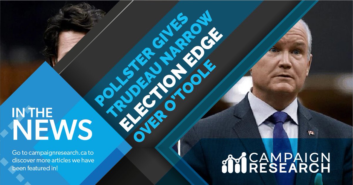 Campaign Research has been featured in the news!
'Pollsters give Trudeau narrow election edgeover O'Toole'
 Click the link here to find out more: bit.ly/3kii9JT

#electionscanada #fedelection2021 #cpc #lpc #ndp #ppc #bqp #gpc #campaignresearch #inthenews