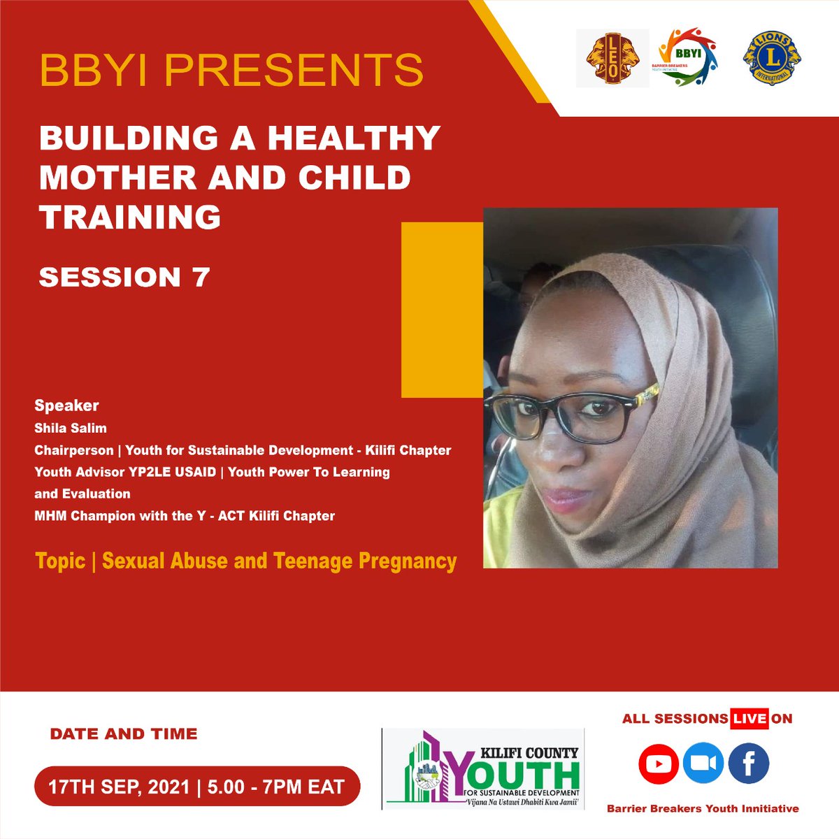 bbyinitiative's tweet photo. BHMC Session 7:Sexual Abuse and Teenage Pregnancy

 _Facebook Live_ 
https://t.co/OXa7KH6dz0

Shila Salim @Ukumbini
✅Chairperson Youth for sustainable development - Kilifi chapter
✅Youth Advisor YP2LE USAID - Youth Power To Learning  and Evaluation
#Teenage
#teenagepregnancy https://t.co/lCxsCbvzPa