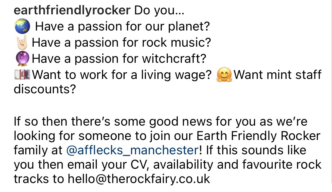 TheRockFairyHQ's tweet photo. Fancy joining the #EarthFriendlyRocker family at @Afflecksfox? Nowโs your chance! https://t.co/FI8OtklcV5