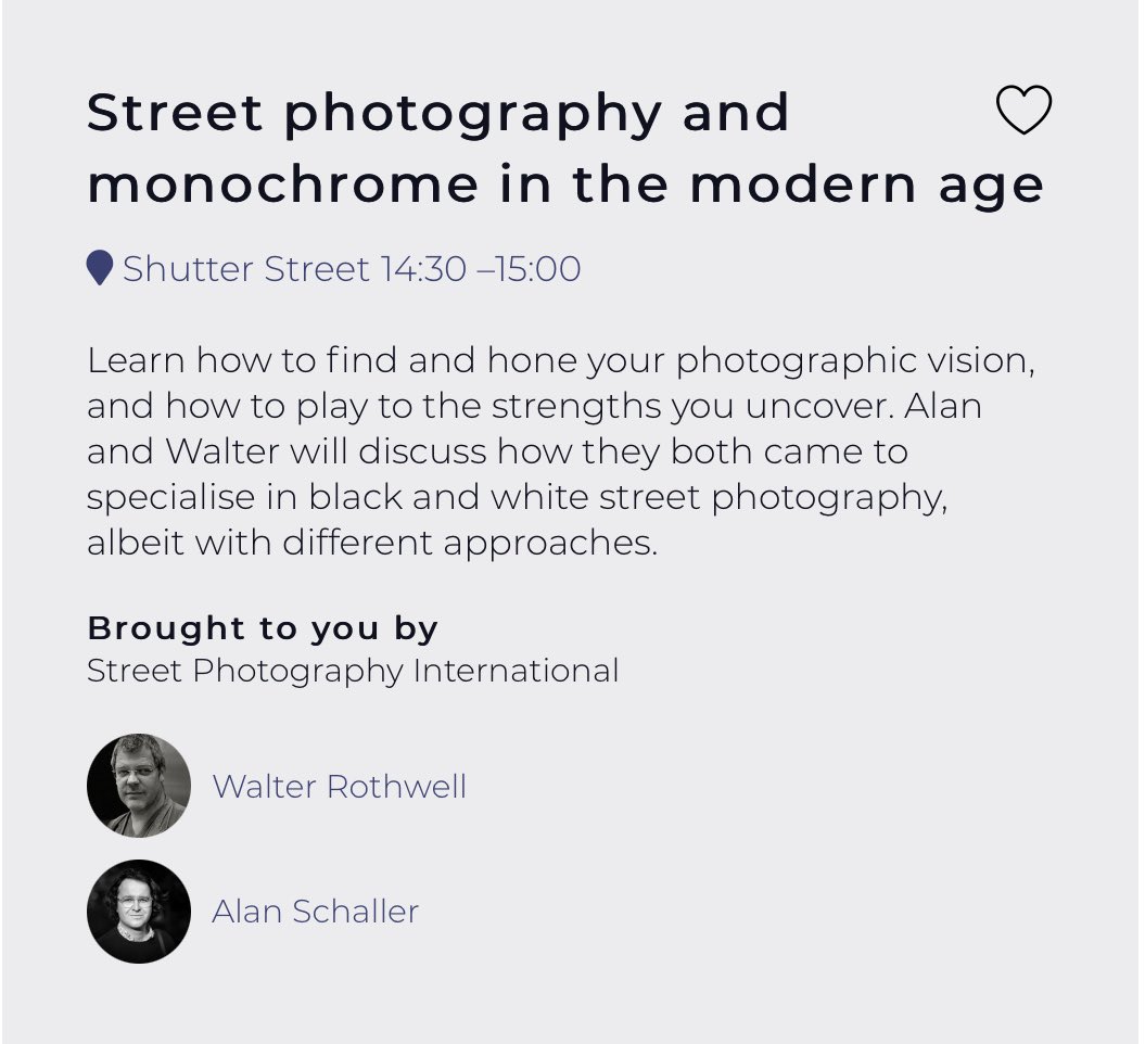 Looking forward to speaking tomorrow at the @ukphotoshow - @alan_schaller and I will be at the Shutter Street stage at 2:30pm.