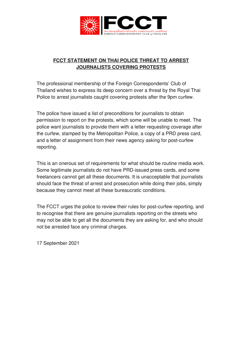 Find our statement on the Thai police threat to arrest journalists covering protests below:
#WhatsHappeningInThailand