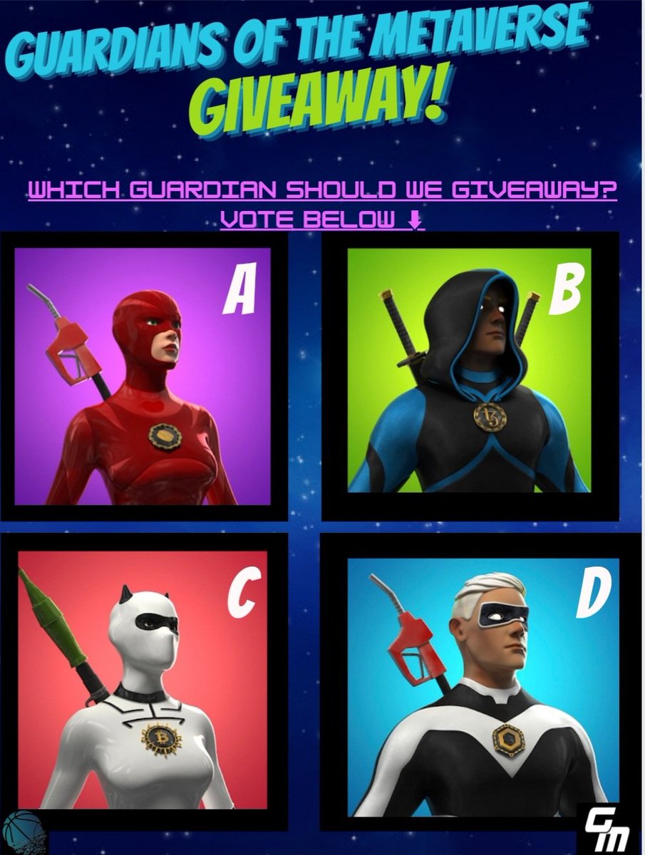 CryptoBallersTS's tweet photo. 🌌 Guardians of the Metaverse Giveaway🪐

We are joining forces holding an awesome Giveaway in the coming days! We decided let the #NFTCommunity to decide which to Giveaway #NFTs #NFT

✅ Comment A,B,C,or D to submit your vote
✅ RT/LIKE 
✅ Follow @metaguardians @CryptoBallersTS https://t.co/SCUtnYqunn