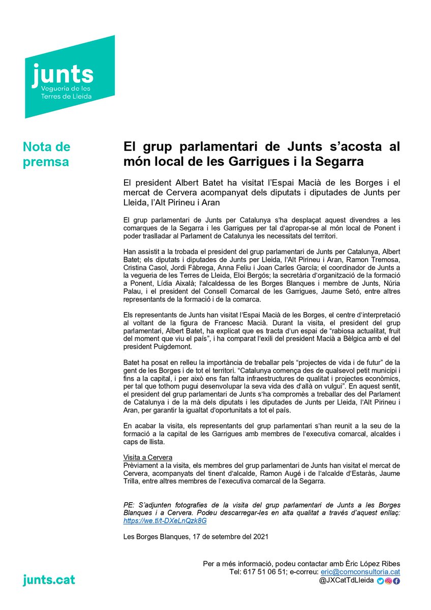 Junts Per Catalunya Terres de Lleida tweet media