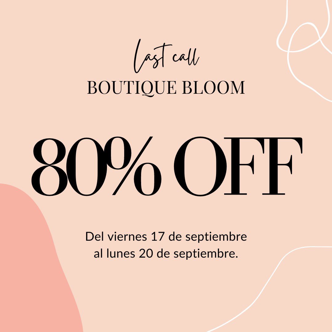 Buy now or cry later! 💥
Últimos días | Hasta 80% de descuento del viernes 17 de septiembre al lunes 20 de septiembre. 💫 #lastdays #shopnow #bloommx