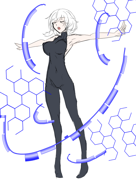 サイバー娘が戦闘体を展開してクロスフュージョンな感じの絵のwipです 