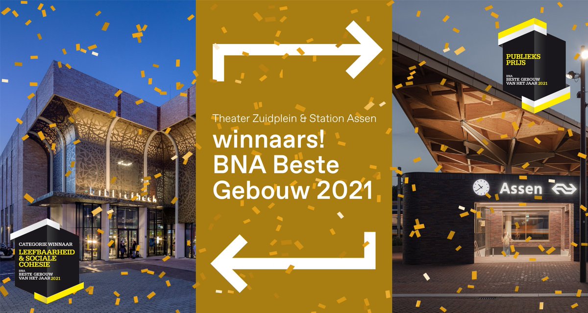 Theater Zuidplein &amp; Station Assen zijn bij de prijsuitreiking vd BNA gebouw vh jaar id prijzen gevallen. Dank aan alle partners!
bit.ly/2XsuQsl
<a href="/Gebouw_vh_Jaar/">Gebouw van het Jaar</a> <a href="/TheaterZ/">Theater Zuidplein</a> <a href="/HartvanZuid/">Hart van Zuid Rotterdam</a> <a href="/heijmansnl/">Heijmans</a> @meaningtospace <a href="/_studiorap/">Studio RAP</a> #burom2r
@gemeente_Assen <a href="/ProRail/">ProRail</a> <a href="/BallastNedam/">Ballast Nedam</a>