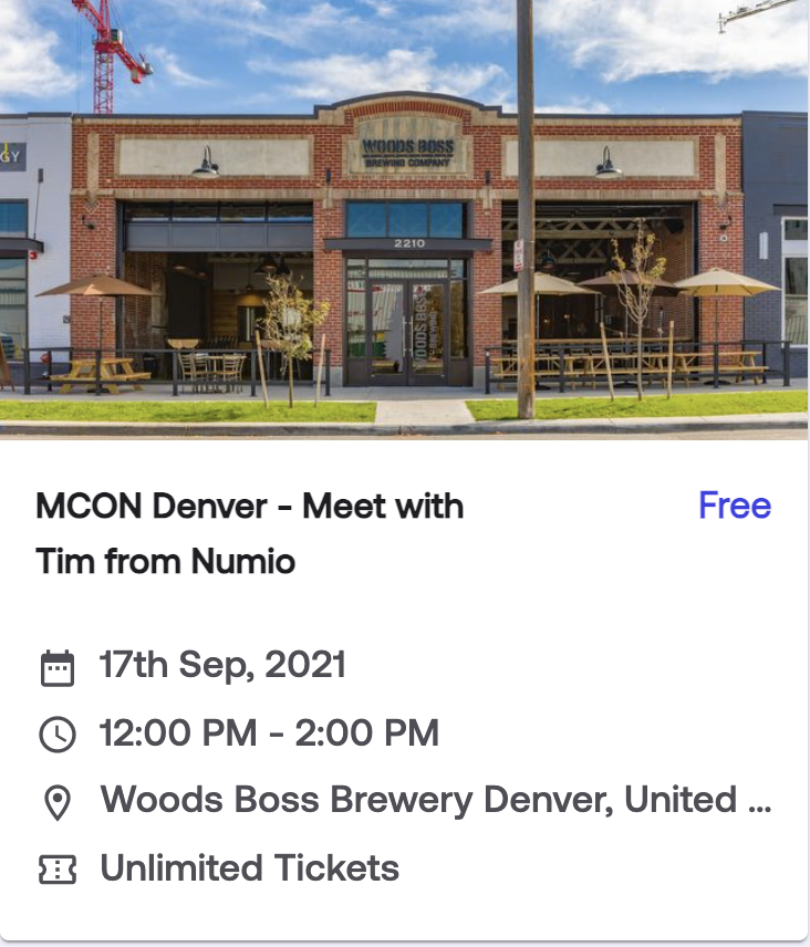 TimAllard's tweet photo. #MCON Denver is wrapping up today - join me at Woods Boss Brewer to learn what we are building at @GetNumio and ways we can potentially collaborate.
https://t.co/88qPGJLgIQ
#eventsDapp @phnxdao #PHNX #justLaunched #LetsGo #Polygon https://t.co/5GqnDJ4B41