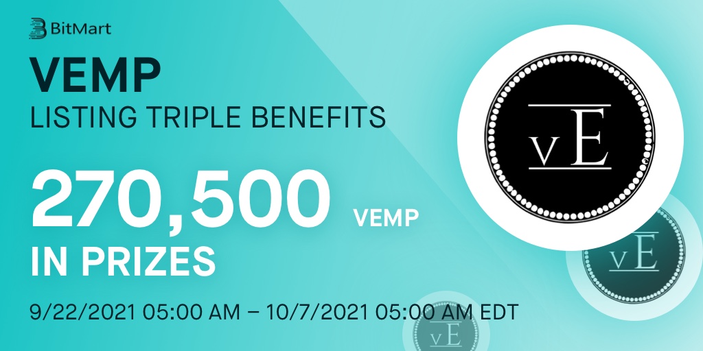 BitMartExchange's tweet photo. 🌟 vEmpire DDAO (VEMP) @vEmpiredigital will list on BitMart at 05:00 AM on September 22! 

🎉 To celebrate the listing of VEMP, we are giving away 270,500 VEMP in our VEMP Social Media Airdrops, Hold &amp; Earn, and Trading Competition Events!

👉 Details: https://t.co/296CCvxaUs https://t.co/uFDUqTQWXm