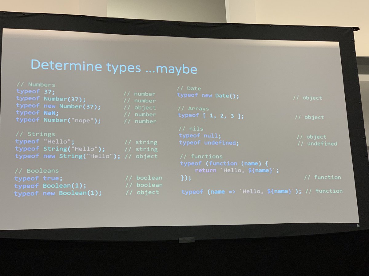 housecor's tweet image. JavaScript tip: Avoid typeof. It lies. 

Via @davefancher 

#javascript
#kcdc2021 #kcdc