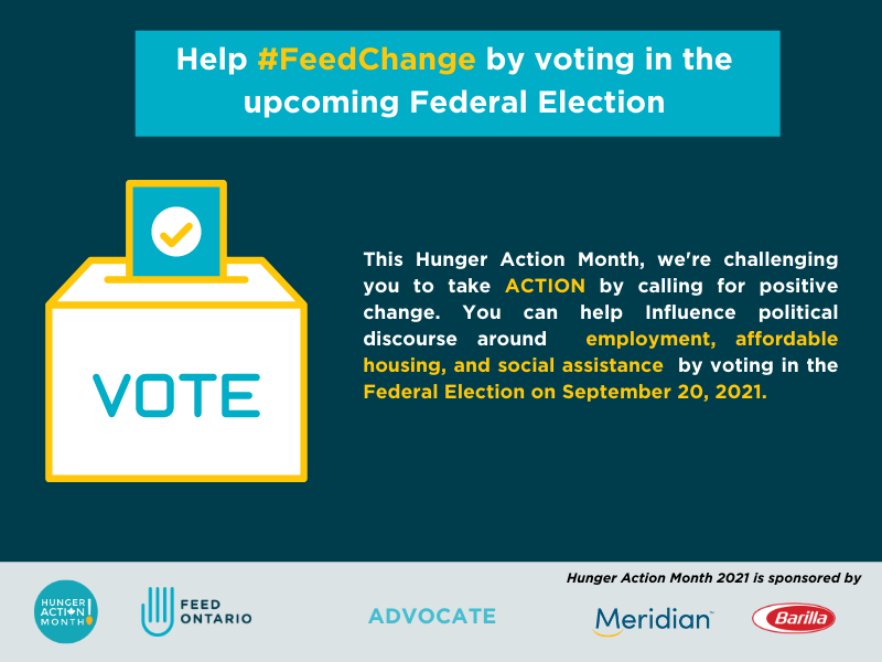 FeedOntario's tweet photo. This years federal election is in FOUR days. Help #FeedChange and VOTE.
For more information on where to vote, visit: https://t.co/SUVmnn2Fuv
#HungerActionMonth #AdvocateWeek https://t.co/m6BieTuYKD