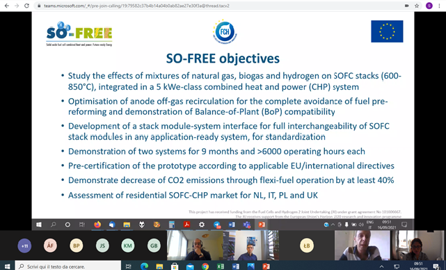 SoFreeProject1's tweet image. The first Progress meeting of SO-FREE &quot;Solid oxide fuel cell combined heat and power: Future-ready Energy&quot; project took place online on 16 September 2021. For further updates on the projects, please visit the website so-free.eu