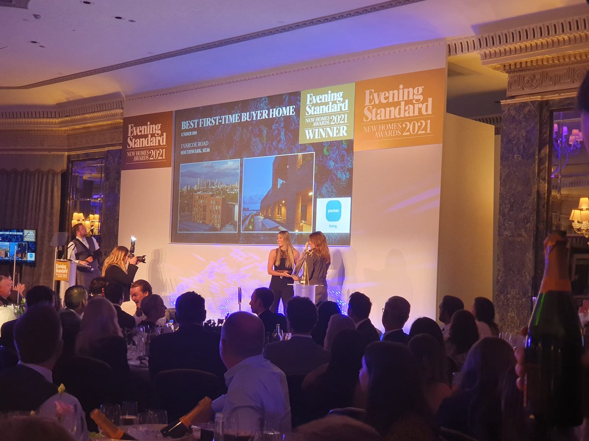 And we won! Our Head of Marketing Nathalie White proudly collected our award for Best First Time Buyer Home for #VarcoeRoadSE16 at the @EveningStandard New Homes Awards this afternoon. 

We are so proud of this development, our first in <a href="/lb_southwark/">Southwark Council</a>. Well done team!