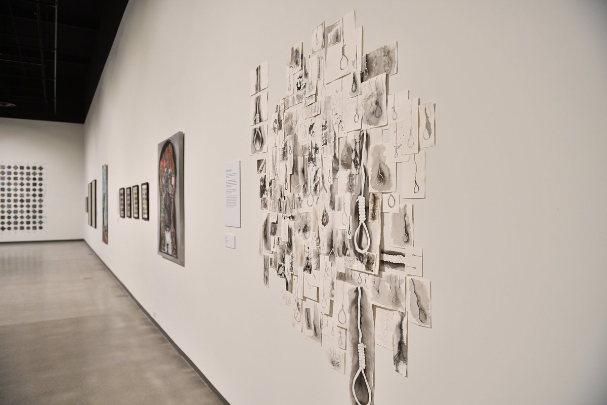 “Moving through Black history using the Biblical process of lament. Remember the past, petition for change, and thankfulness for the beauty. Each noose in 1892 represents one person lynched that year.” -Felicia Follum museum.wsu.edu/events/exhibit… 
#WSUartmuseum @jschnitzerff