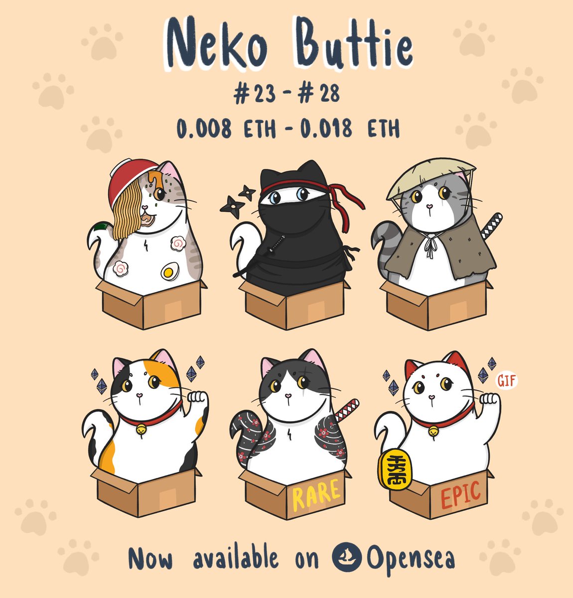 butterbestie_'s tweet photo. 🇯🇵 Drop now 🇯🇵
This is my 2nd collection – “ neko buttie”
I love every box in the world . 📦💘✨
;
Now available on opensea 
👉🏻 https://t.co/H2sA3DHAw4
Join my discord 
👉🏻 https://t.co/mUEVrXTVMg
;
#NFTCommunity #NFTTHAILAND 
#nftcollector #NFTdrop https://t.co/ACiDtHqkoz