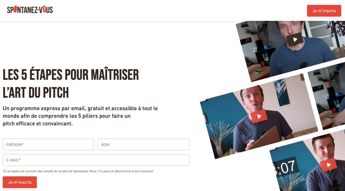 Pour bien préparer la semaine qui arrive, nous vous partageons une série de vidéos des copains de chez @SpontanezVous

5 JOURS - 5 MAILS - 5 VIDEOS pour maitriser l'art du pitch et le tout gratuit !

Pour s'inscrire, c'est par ici : bit.ly/2Xmaphh