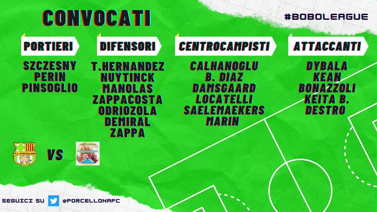 PorcellonaFC's tweet photo. 📋 Ecco i biancoverdi convocati per la prima stagionale insieme ai nostri tifosi 😍 ⚪️🟢

#Fantacalcio #ForzaPorcellona #BoboLeague https://t.co/ngr8MOM8aW