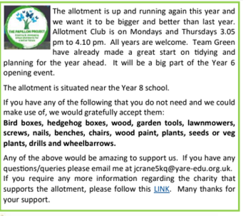 Allotment club is every Monday and Thursday 3.05-4.05, located at the entrance off Pound Lane. If you have any spare allotment tools or time, please consider donating to us (see attached for details). New parent volunteers please contact jcrane5kq@yare-edu.org.uk   <a href="/tsas_norwich/">Thorpe St Andrew School and Sixth Form</a>