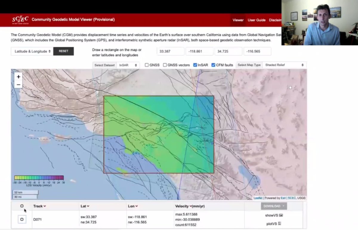 gfun's tweet photo. Mike Floyd (@mfloydgeo): The @SCEC Community Geodetic Model is almost ready for primetime! We have consensus GNSS time series, and now consensus InSAR time series from four Sentinel-1 tracks, and a spiffy new web viewer now in beta testing! #scecmeet #scec2021 https://t.co/RIAASVh9cm