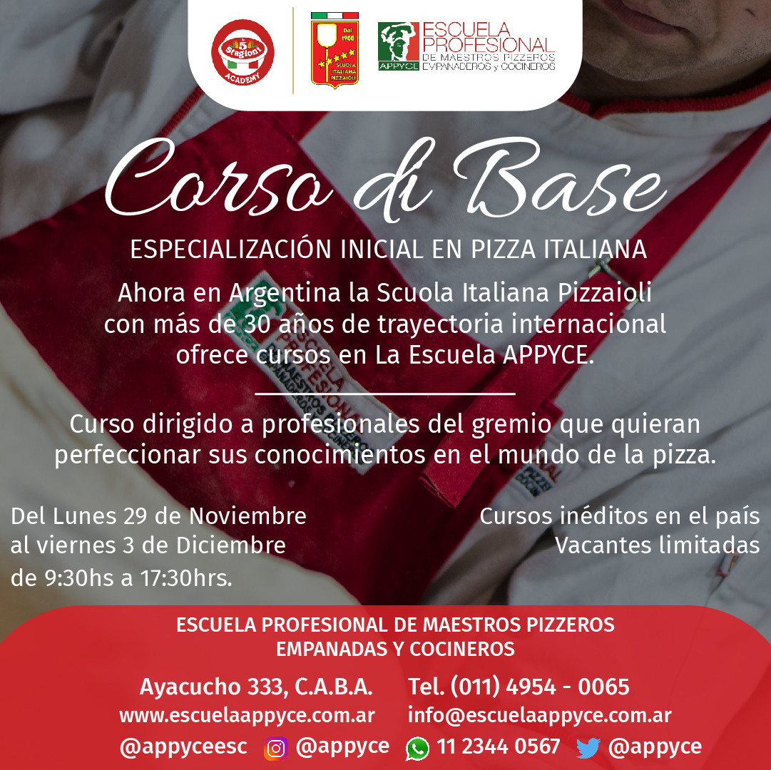 APYCE_AR's tweet photo. 🇮🇹 Especialización inicial en pizza italiana. Si solo querés aprender a hacer una pizza, este curso no es para vos . 
Si querés entender todo el proceso, éste es tu lugar.

🗓 Inicio: Lunes 29/11 al 3/12
📌 5 días consecutivos
✋🏻9:30 a 17:30H.
ℹ️ https://t.co/1E4eixKovF

#appyce https://t.co/wBqqUriSM9
