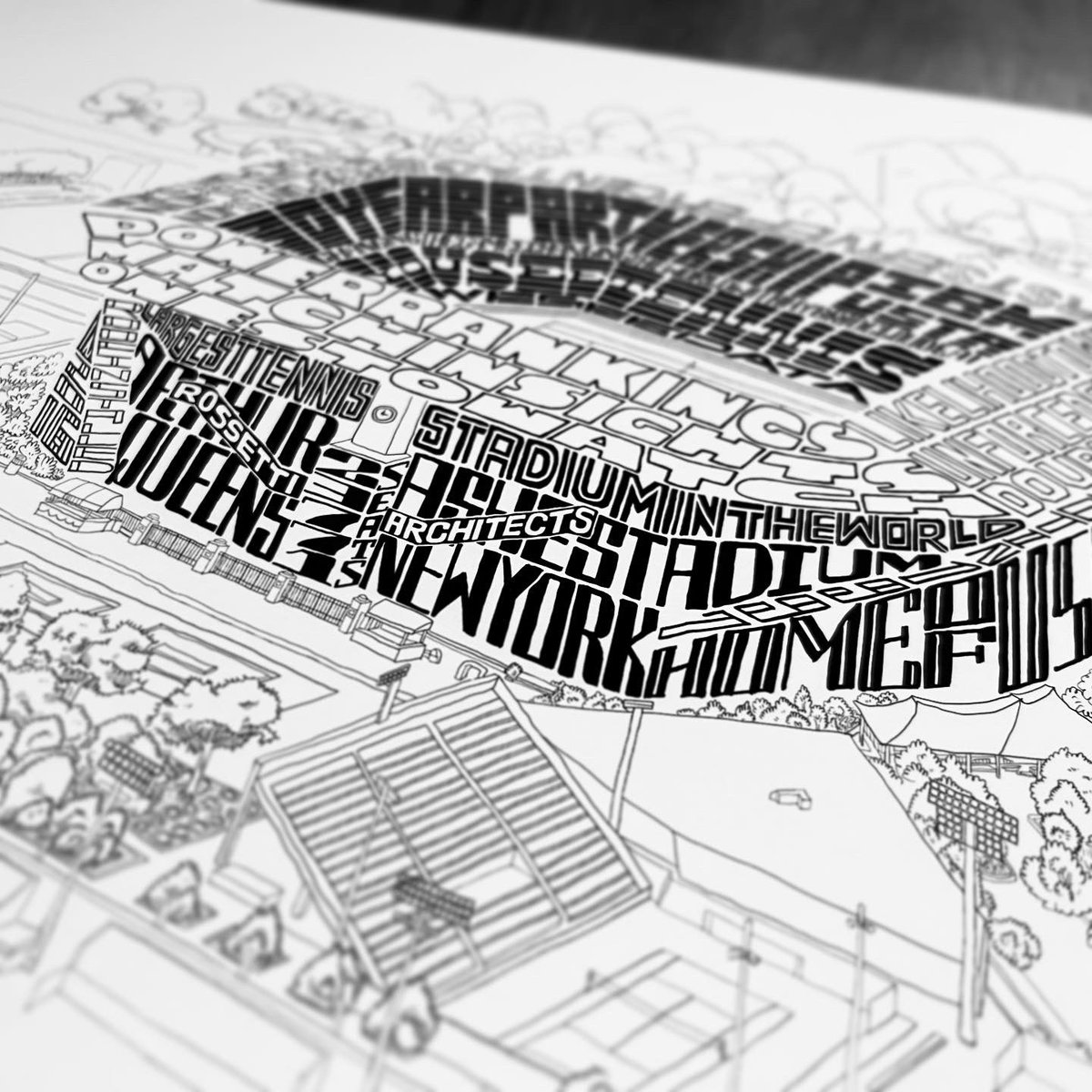 MaesterDesign's tweet image. Newest commission released 🖼 Arthur Ashe Stadium for #IBM at the #USOpen ✍️