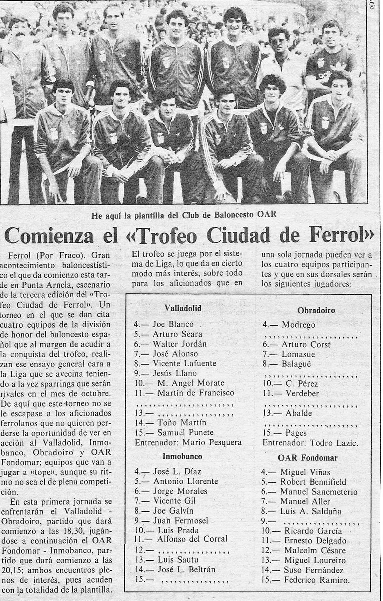 AgrasFernando's tweet photo. Buenas noches, cada edición con nombres y patrocinios distintos #TalDiaComoHoy hace 39 años comenzaba el "III Trofeo Ciudad de Ferrol" #PuntaArnela 17/09/1982 #OAR #Obradoiro #MiñonValladolid #Inmobanco #historiabaloncestoferrol https://t.co/VQHepbpbZ6