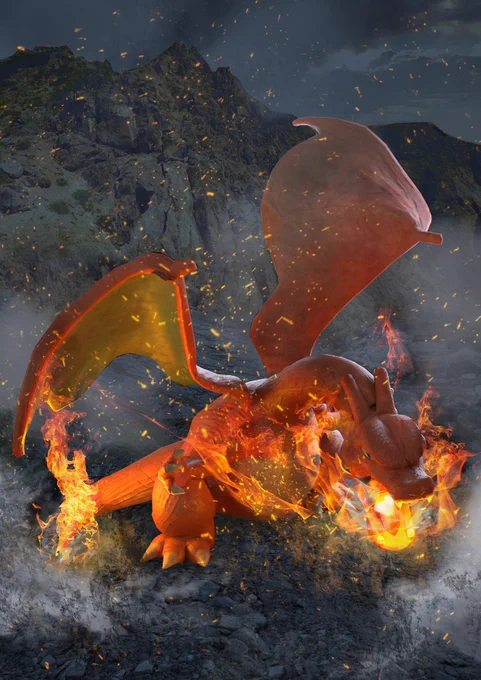 リザードンのかえんほうしゃCHARIZARD used Flamethrower!#MAYA #3DCG 