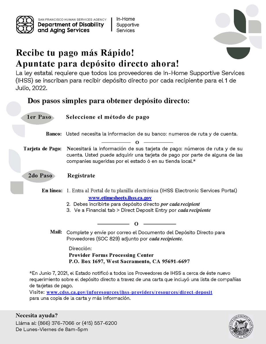 ***IMPORTANT*** A state law has been passed that requires all IHSS Providers to sign up for direct deposit by July 1, 2022. #IHSSProvider